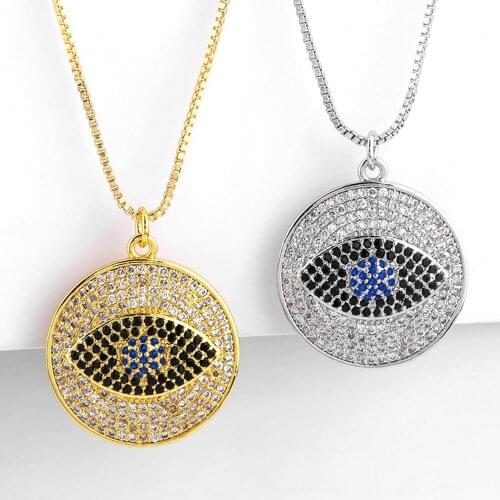 KSRA Vintage Gold Evil Eye Necklace For Women Trendy Crystal CZ Brass Geometric Pendant Necklaces Boho Jewelry