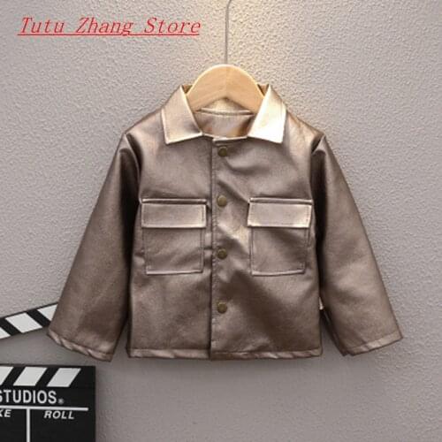 Boys' jackets new spring autumn Korean childrens clothes foreign childrens baby jacket girls pu leather fashion warm coat