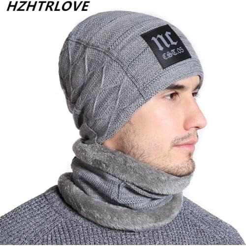 High Quality 2 Pieces Add Fur Winter Hat Scarf Beanie Men Women Caps Wool Gorras Warm Hats For Men Skullies Beanies Hats