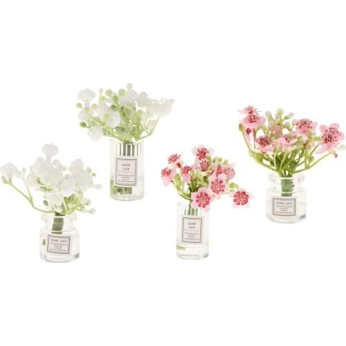 1/6 1/8 Dollhouse Miniature Flower Accessories Mini Jasmine Model with Plastic Bottle Simulation Vase Toys Doll House Decoration