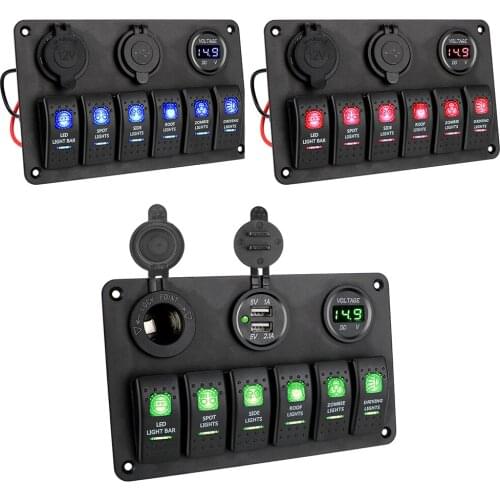 Multi-function panel combination switch with car charging pressure gauge, dual USB port 12V socket, LED rocker switch panel, RV