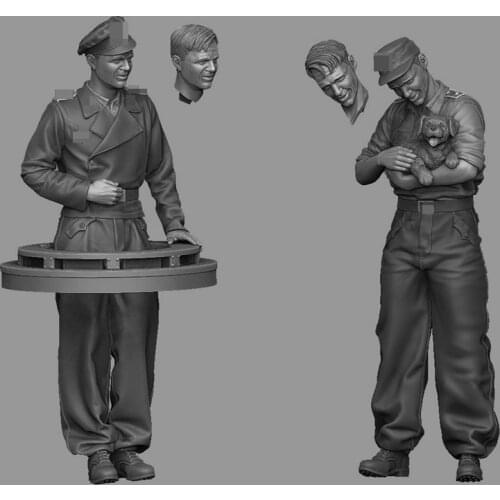 1/35 Resin Model figure GK Soldier crew with puppy set WWII Military theme Unassembled and unpainted kit