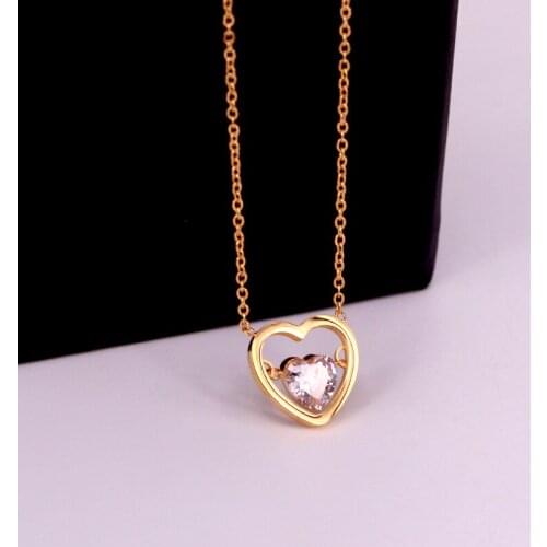 Fashion Crystal Love Heart Peach Heart Pendant Necklace Beating Heart Shaped Clavicle Necklace For Women Jewelry Wholesale