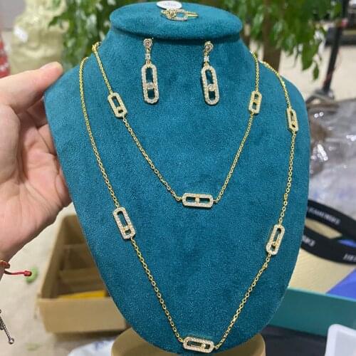 Trendy Dainty Choker Earring Ring Sets Stackable Long Necklalce For Women Dubai jewelry Gift Pendientes Mujer Moda HXS005