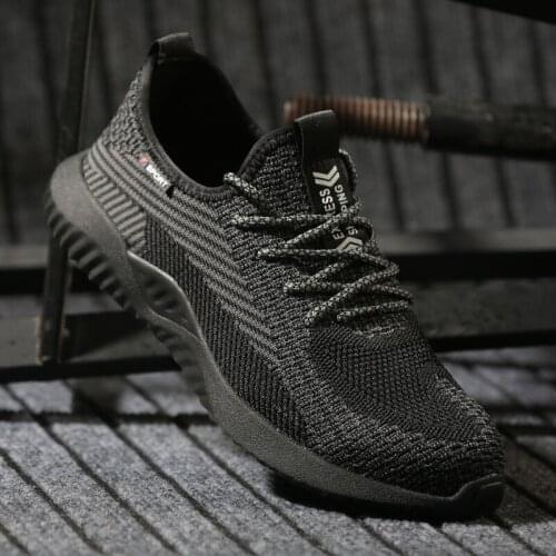 ZEEKSON 2021 New Safety Shoes Mens Korean Color Matching Fly Woven Mesh Mens Shoes Breathable Sports Casual Running Shoes