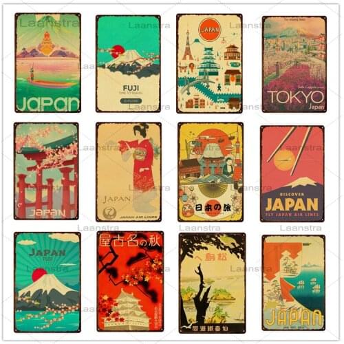 Japanese Style Landscape Wall Poster Metal Sign Home Decoration Tin Sign Mount Fuji Nagoya Building Wall Art Picture Iron Plate