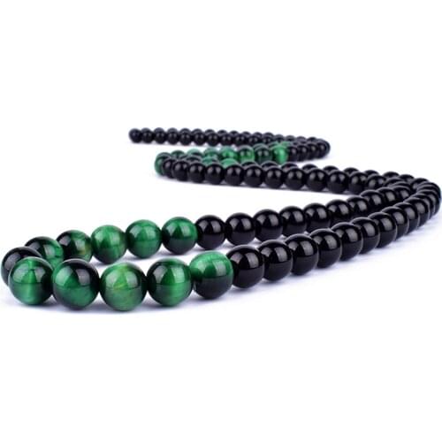 Natural Obsidian Green Tiger Eye Beads Necklaces Women Fashion Natural Onyxs Yoga Prayer Jewelry New Collier Homme Drop shipping