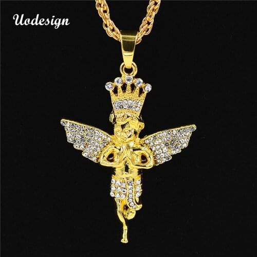 Uodesign Hip Hop Charm Crystal Chains Iced Out bling pendants rock Micro Crown Angel necklaces Men Women Jewelry Gift