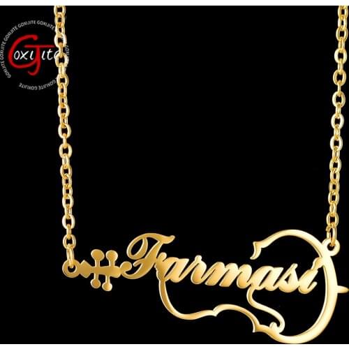 Goxijite Custom Name Necklace For Women Kids Stainless Steel Personalized Guitar Nameplate Choker Necklaces Birthday Party Gift