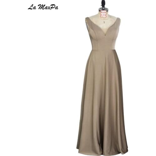 V Neck Illusion Back Champagne Bridesmaid Dress CMT143