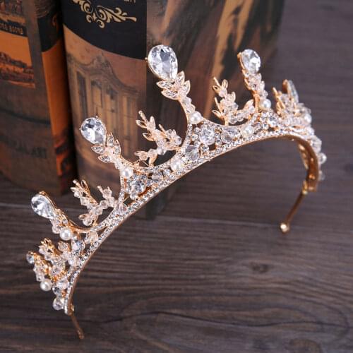 Baroque Sparkling Crystal Rhinestone Golden Wedding Crown Headband Bridal Tiara Party Show Pageant Hairband Hair Access BN