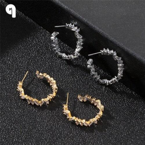 QM Exquisite 18K Real Gold Plated Round Hoop Earrings Micro Inlaid AAA Cubic Zirconia Earring for Women Wedding Jewelry Gifts