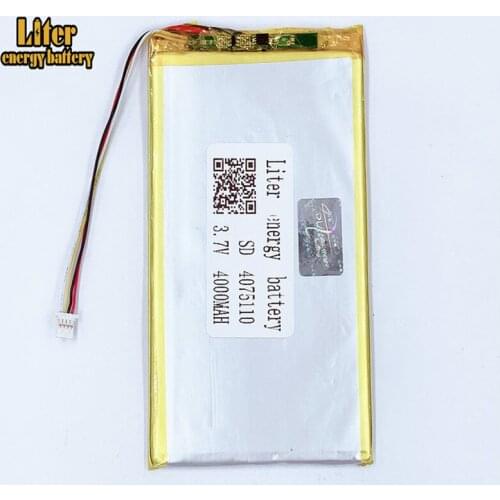 Plug 1.0-4P 4075110 3.7V 4000mah Tablet PC lipo battery in rechargeable Batteries with full capacity
