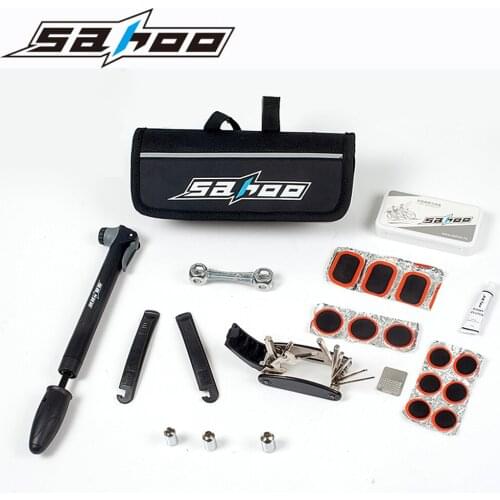 SAHOO Bike Bicycle Cycling Puncture Tire Tyre Multifunctional Repair Tool Set Kits & Mini Pump Bag 21040