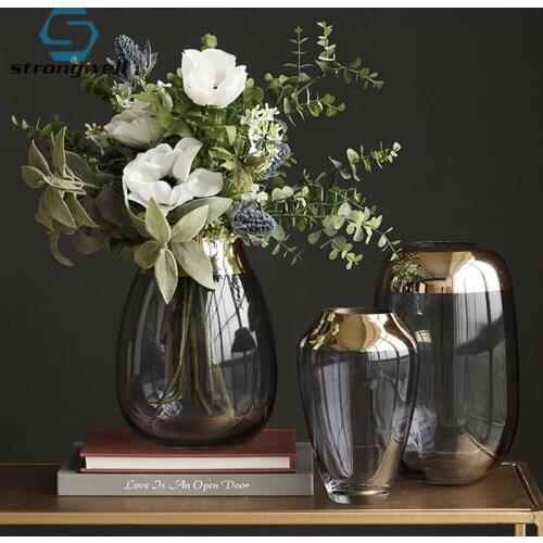 Strongwell Nordic Phnom Gray Hydroponic Glass Vase Desktop Art Transparent Dried Flower Vase Minimalist Home Decoration Vase