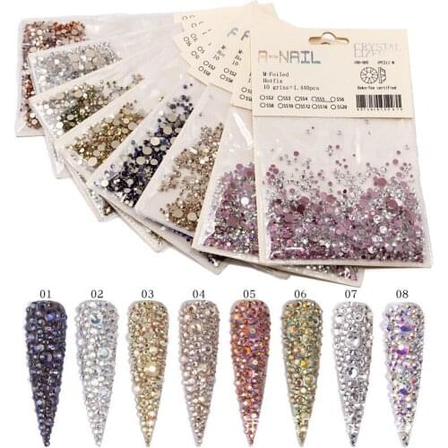 Mix Sizes 1440PCS/Pack Crystal Non Hotfix Flatback Nails Rhinestones For Nails 3D Nail Art Decoration Gemstone
