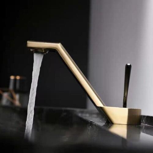 Tuqiu Basin Faucet Modern Bathroom Faucet Mixer Tap Black Wash basin Faucet Single Handle Hot and Cold Gold Waterfall Faucet