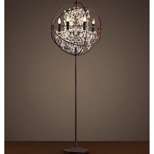 Moderne wrount Iron Globe Crystal Retro Designer Rh Loft Industrial Style Floor Lamp standing lamp