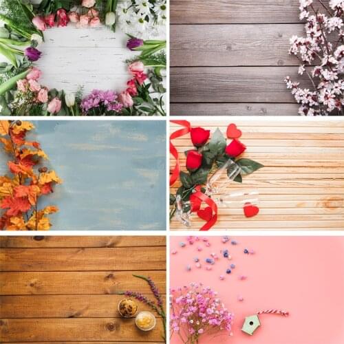 SHENGYONGBAO Vinyl Custom Photography Backdrops Prop Flower and Wooden Planks Photography Background 200212SU-08