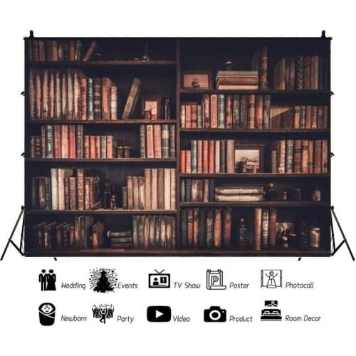 European-style Brown Retro Bookcase Portrait Photography Background Indoor Decoration Vinyl Backdrop Photocall Studio Props