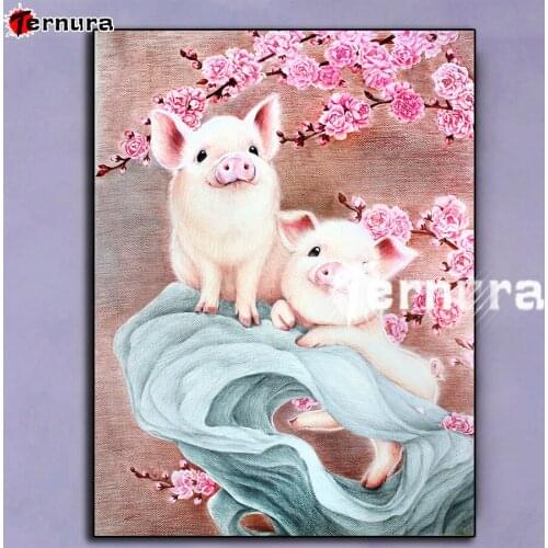 Cute pet DIY handmade animal Cute pig diamond cross stitch Mosaic flower art painting wallpaper Diamond Embroidery home decor