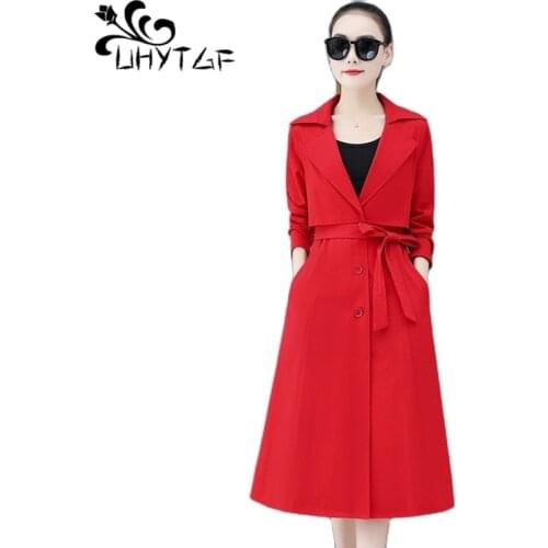 UHYTGF Womens Windbreaker Long-Sleeved Single-Breasted Casual Autumn Coat Female Korean Loose Plus Size Outwear Thin Jacket 1484