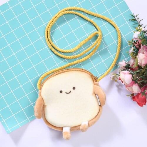 Women Cartoon Cute Crossbody Bags Toast Bread Coin Plush Purse Fashionable Wallet Coin Bag Baby Girls Handbag