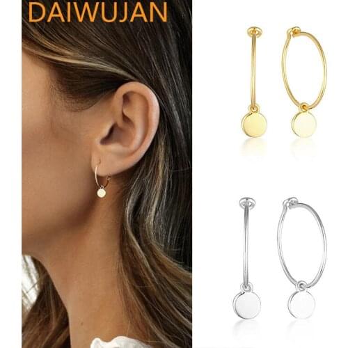 DAIWUJAN Real 925 Sterling Silver Hoop Earrings for Women Gold Plated Minimalist Round Hanging Circle Earrings Prevent Allergy