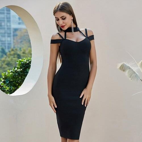 2020 New Summer Women Black Bodycon Bandage Dress Sexy Spaghetti Strap Halter Celebrity Runway Evening Party Club Dress Vestidos
