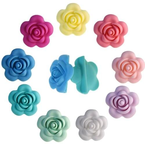 Mabochewing 10pcs 41mm Mix Colors Silicone Rose Flower Bead BPA Free Soft Silicone Baby Teething Beads Teethers Jewelry Making