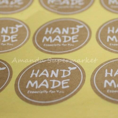 1200pcs/lot 35*35mm 3.5cm Round White Hand Made Stickers Kraft Label Sticker DIY Handmade For Gift Cake Baking Sealing Sticker