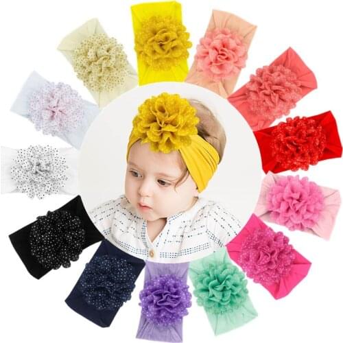 13Pcs/Lot Princess Baby Girls Polka Dots Flowers With Super Soft Nylon Headband Infant Kids Turban Headwear Photography Props