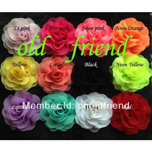 3.2" Chiffon Silk Rosette Flowers For Headbands Chiffon Hair Flower Free Shipping 150/lot