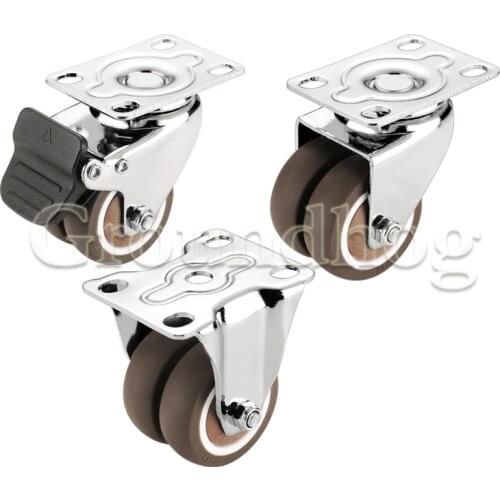 4Pcs/set Heavy Duty Silent Swivel Castor Wheels 1.5/2 Inch Double row Rubber wheel with Brake for Trolley Furniture Caster