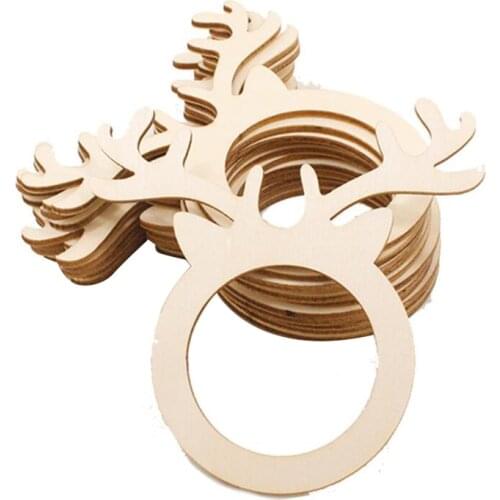 50Pcs Reindeer Antler Place Card Napkin Holder Mini Wooden Ring for Christmas Party Dinner Banquet Home Table Decor Xmas