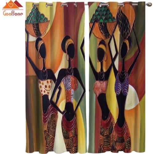 African Women Mural Window Curtains Living Room Outdoor Fabric Drapes Curtain Home Decor