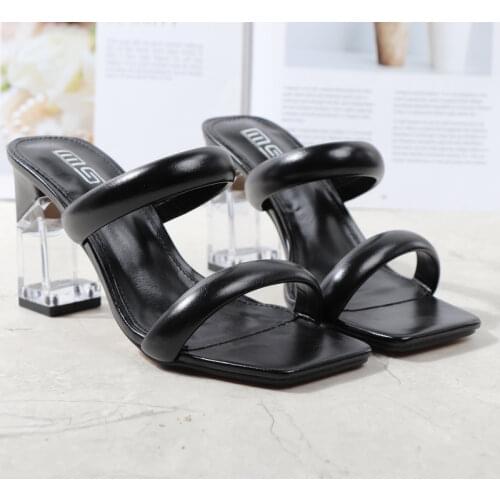 Fashion Sandals Women 2021 Summer New Comfortable Shoes Tape Hollow High-Heel Sandals Crystal Thick Heels Party Slippers 8.5cm