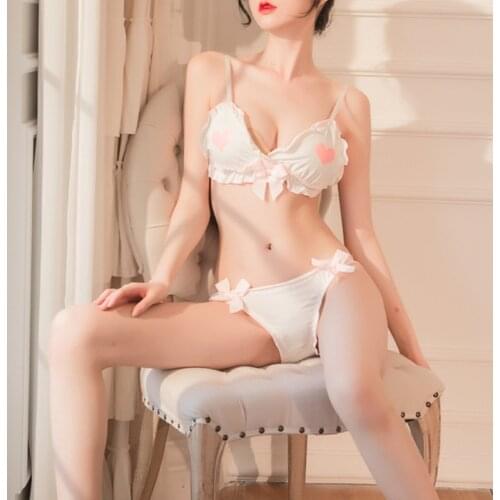 Bra Pink Peach Heart Cotton Three-point Suit Cute Girl Style Lingerie Bow Sexy Bikini Passion Sexi Open Temptation Set New KHLQ