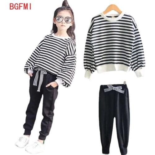 Boys Girl Pillover Striped Cotton Sweaters New Fashion Spring Fall 2pcs Set Leisure Sports Suit for Big Kids Teen Girls Clothing