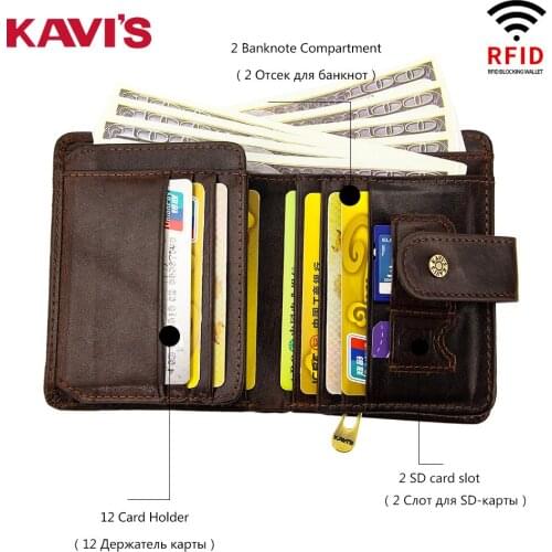 Mens Anti-theft RFID Purse Genuine Leather Wallet Card Holder Male Wallet Zipper Hasp Large Capacity Mony Bag