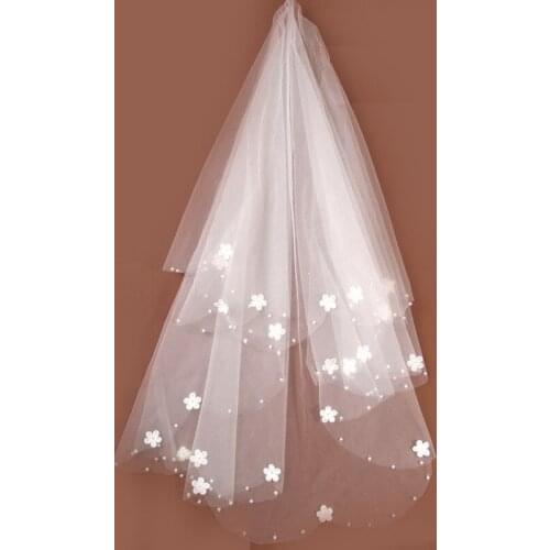 Elegant White Ivory Tulle Net Short Bride Veil Short Tulle Veil Flower Appliques Veils For Brides