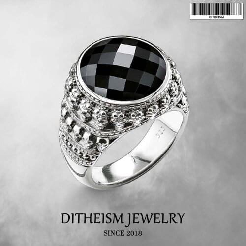 Ring Black Oval CZ Skull Skeleton , 2018 New Fashion Jewelry 925 Sterling Silver Punk Party Gift for Women Men Boy Girls Lover