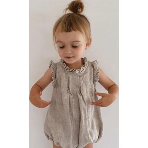 Baby Rompers Girls Spring Infant Casual Newborn Sleeveless Girls Print One-pieces Jumpsuit Toddler Cotton Linen Clothes Costume