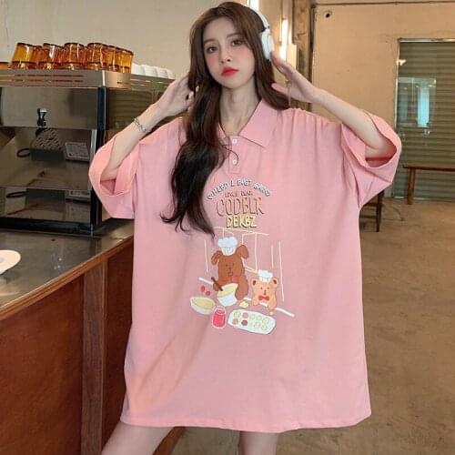 Korean Kawaii Cartoon Animation Polo T-Shirt Female Short-Sleeved Harajuku Student Couple Outfit Oversized Aesthetic Clothes