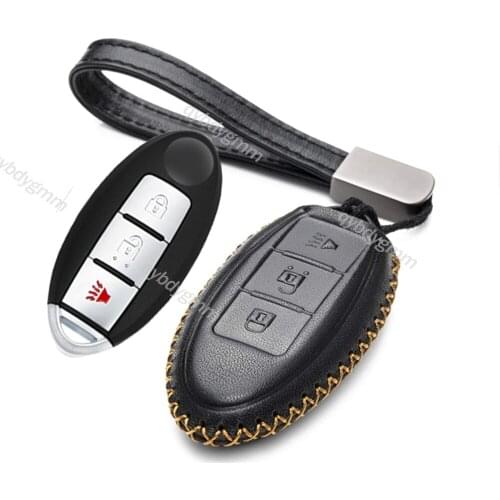Leather Remote Start Car Key Case Cover Protector Holder Auto Accessories For Nissan Titan Rogue 2008-2018 Infiniti Sylphy QX60