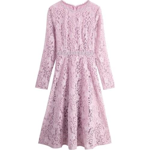 Lace Elegant Pastel Vestidos Trendy Lining Plus Size Dress A-line Long Sleeve Dress Women Autumn New Style Robe Office Ladies