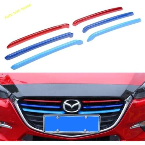 Lapetus Tricolor Front Head Grille Grill Stripes Cover Trim 6 Pcs Exterior Refit Kit Fit For Mazda 3 2017 2018 Auto Accessories