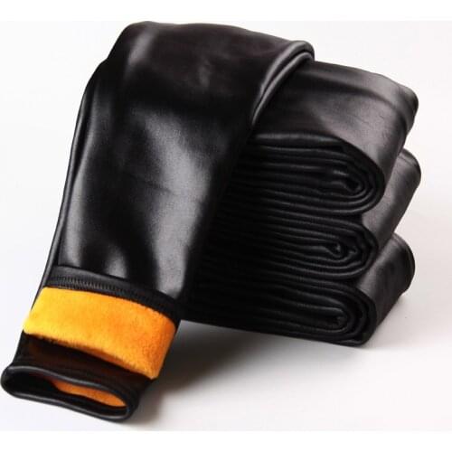 Girls Leggings Winter Warm Leggings Girl Boys Pants Faxu Leather Kids Pants Baby Leggings Fille PU Velvet Leggins Girl 3-10Years