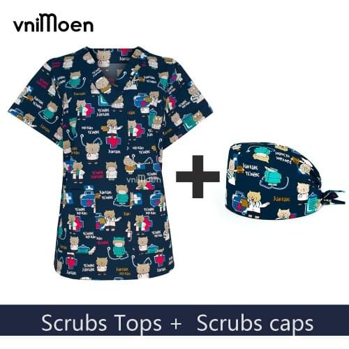 Hot Sales V-neck Womens Scrub Top Nurse Uniform Women Short Sleeve Neck Tops Working Uniform Blouse Scrubs Nursing clothing