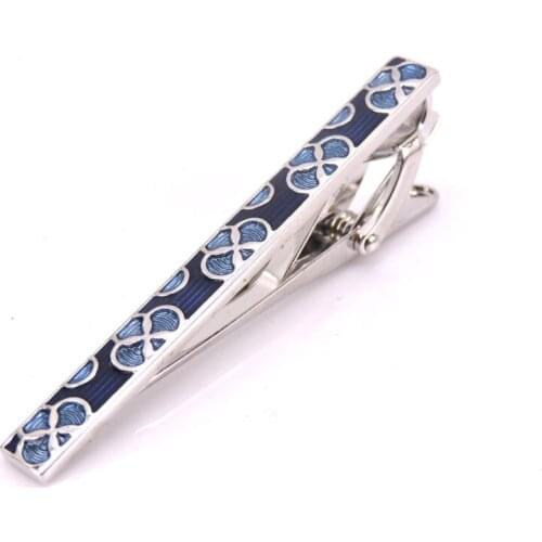 DY New fashion men business tie, high quality enamel blue plum blossom pattern tie clip